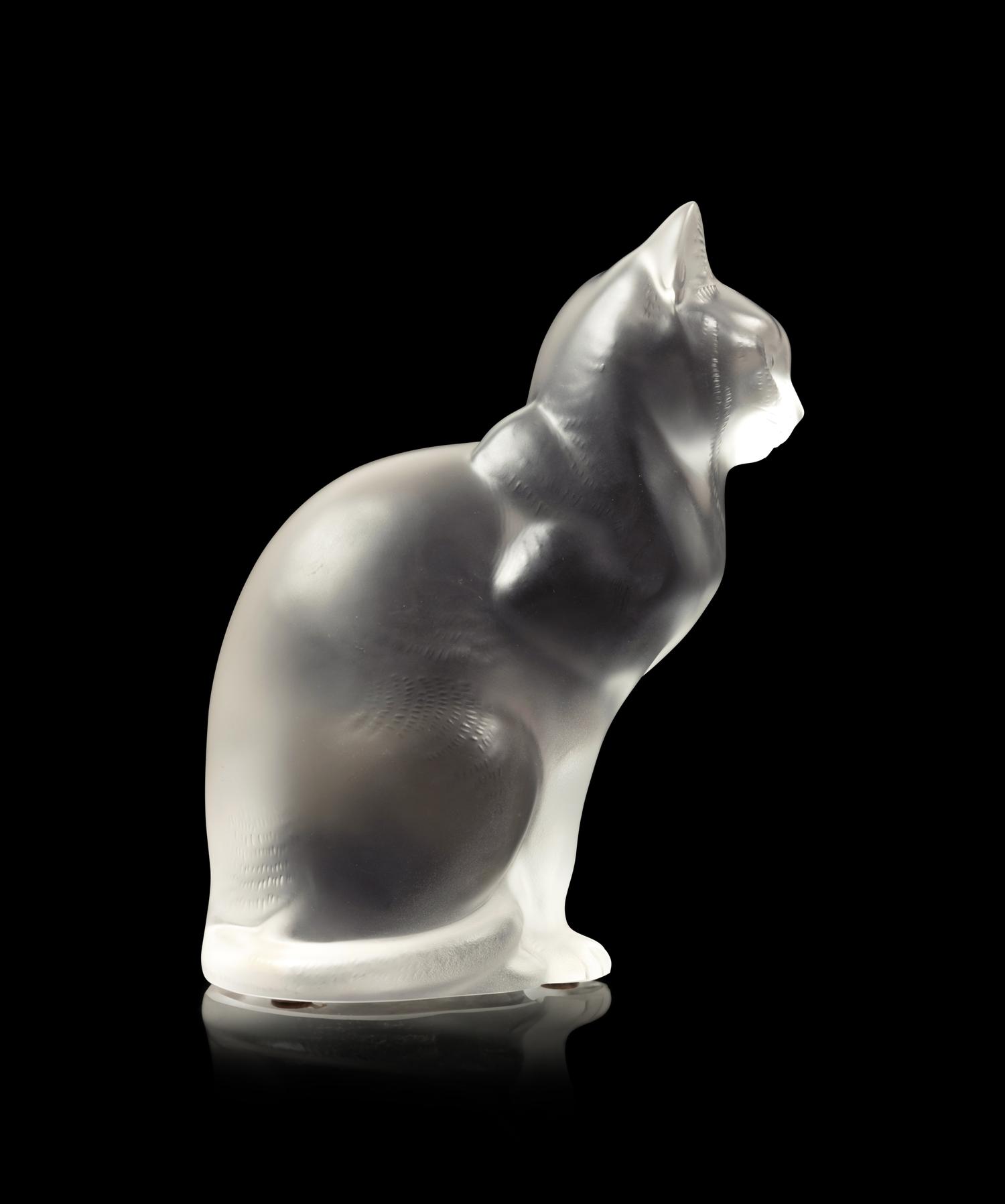 A Lalique Chat Assis Sculpture