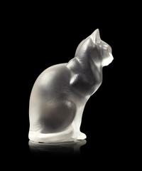 A Lalique Chat Assis Sculpture