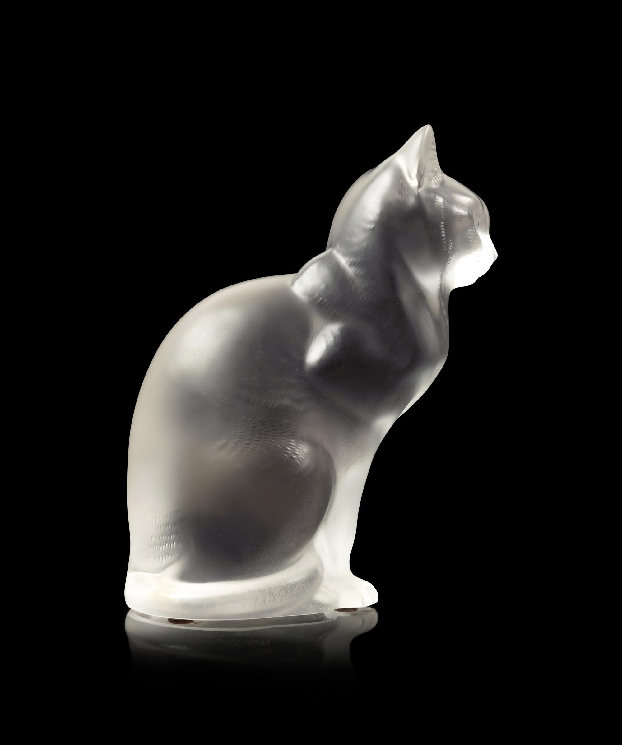 A Lalique Chat Assis Sculpture