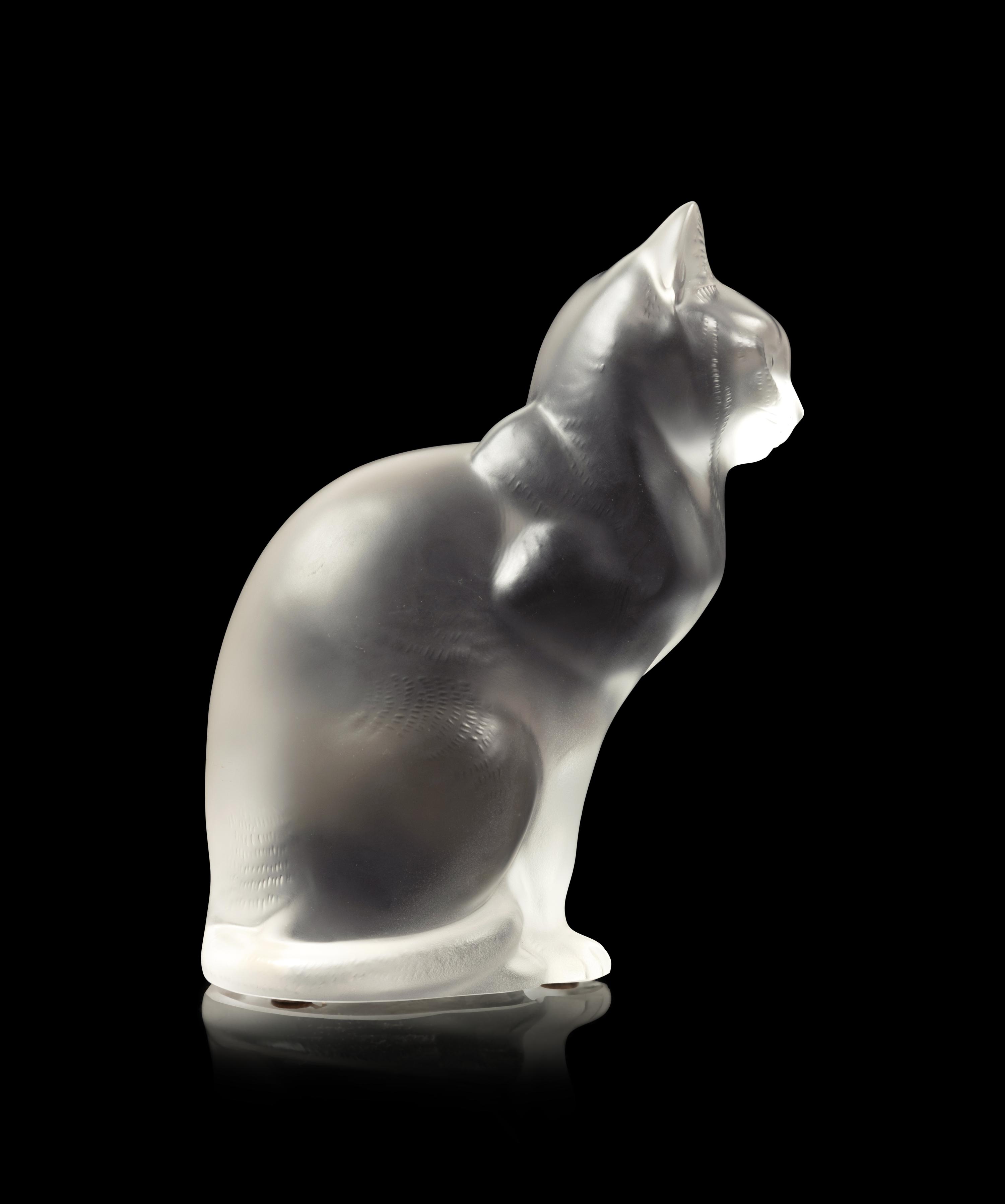 A Lalique Chat Assis Sculpture