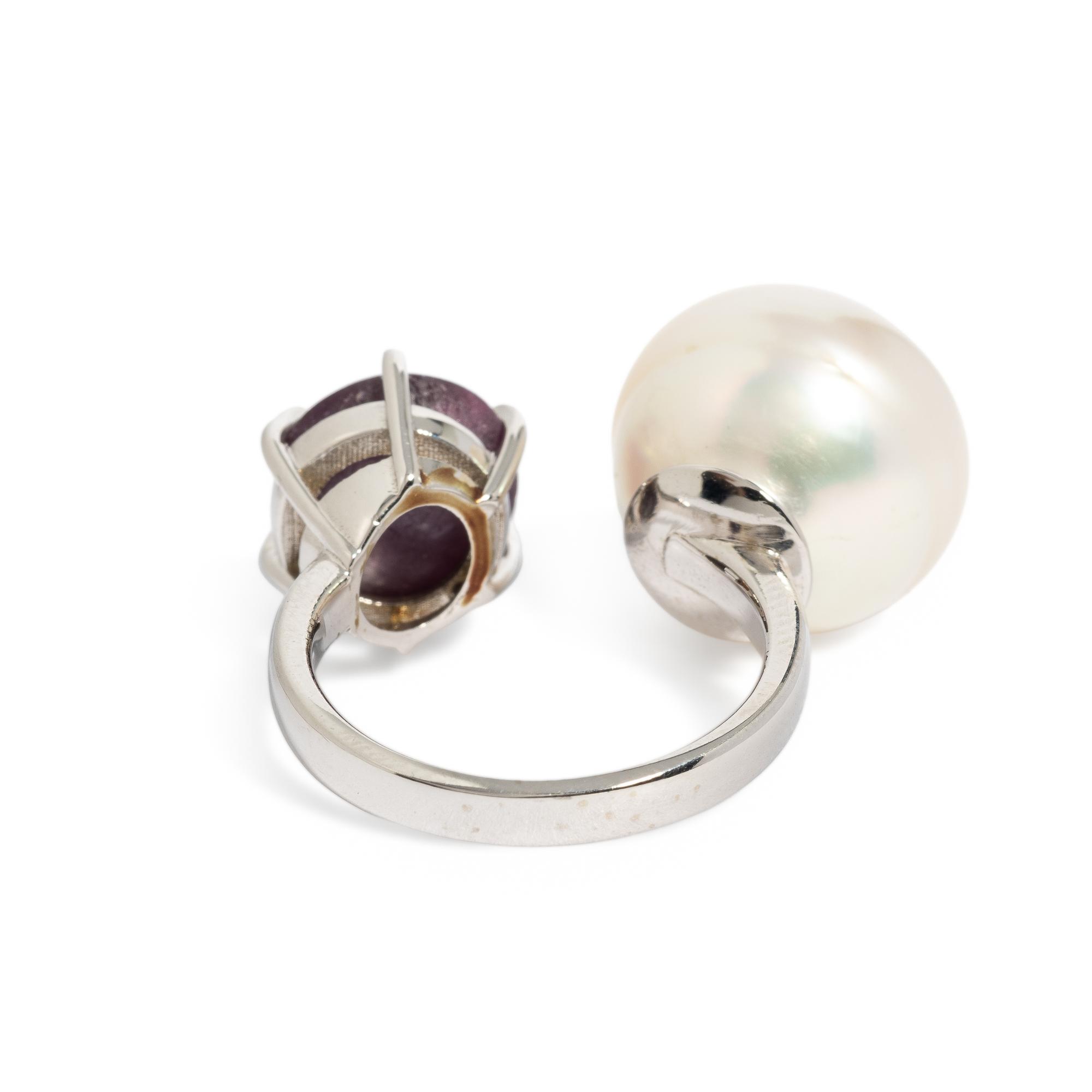 Star Ruby and Cultured Pearl Ring