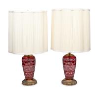 A Pair of Bohemian Glass Vases Mounted as Lamps
