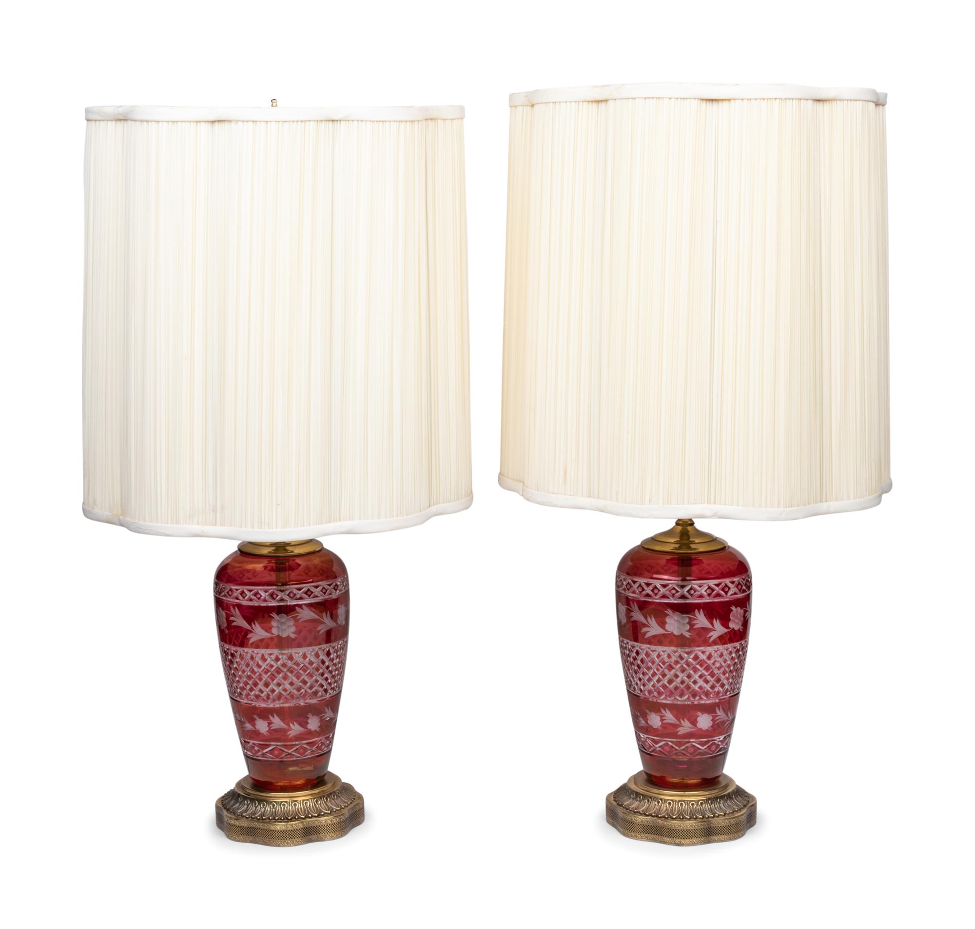 A Pair of Bohemian Glass Vases Mounted as Lamps