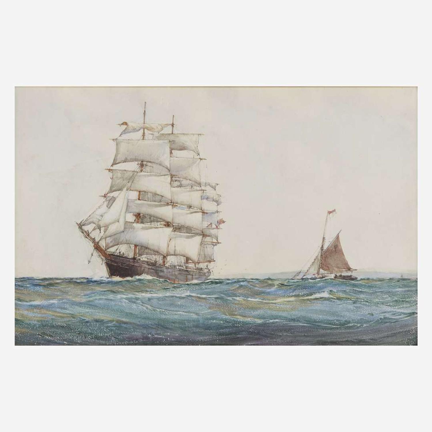 Montague Dawson (British, 1895-1973) Outward Bound (Drafting the Pilot)