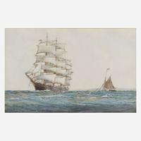 Montague Dawson (British, 1895-1973) Outward Bound (Drafting the Pilot)