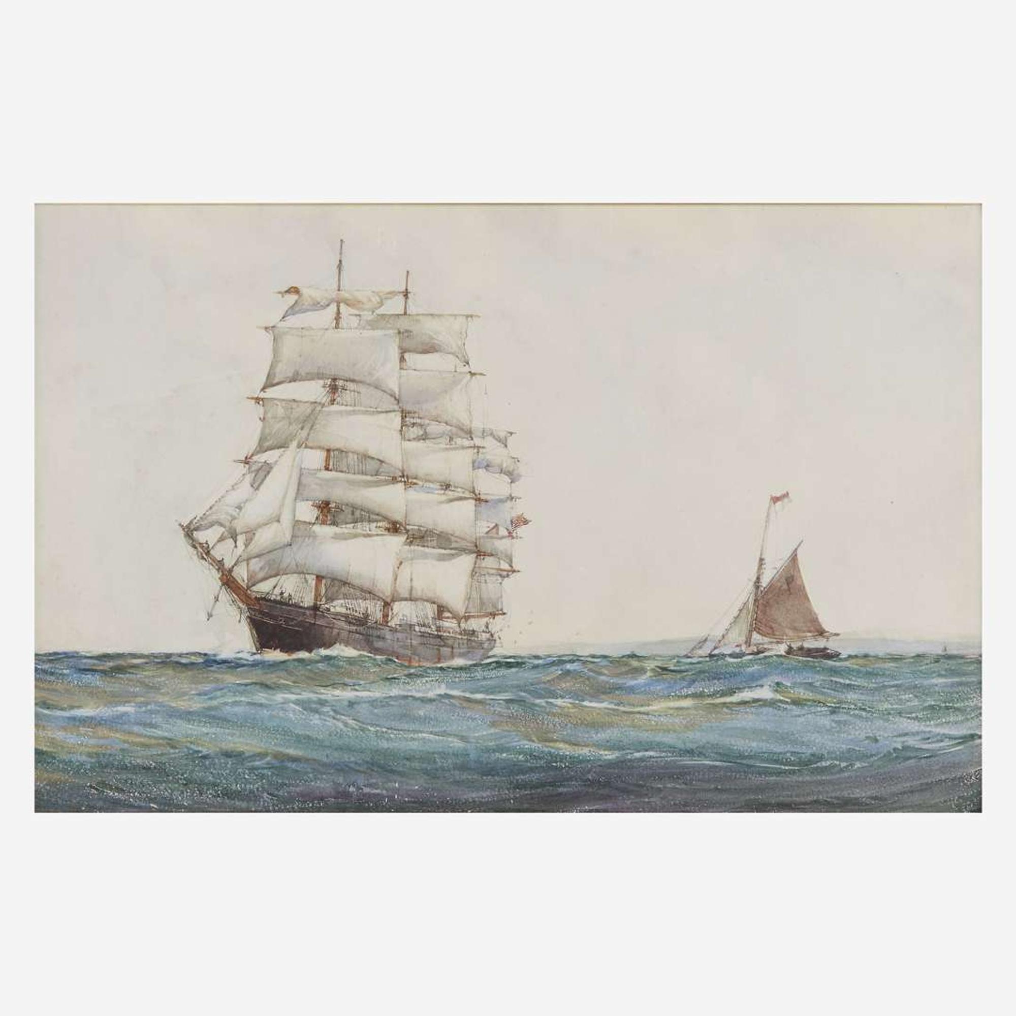 Montague Dawson (British, 1895-1973) Outward Bound (Drafting the Pilot)