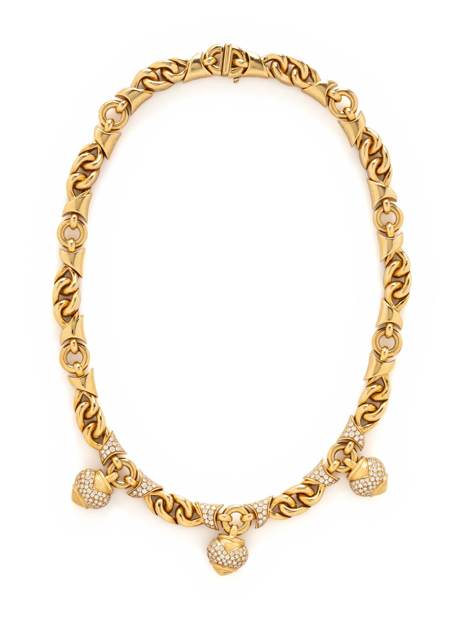 BULGARI, YELLOW GOLD AND DIAMOND 'DOPPIO CUORE' HEART NECKLACE