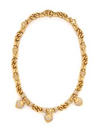 BULGARI, YELLOW GOLD AND DIAMOND 'DOPPIO CUORE' HEART NECKLACE