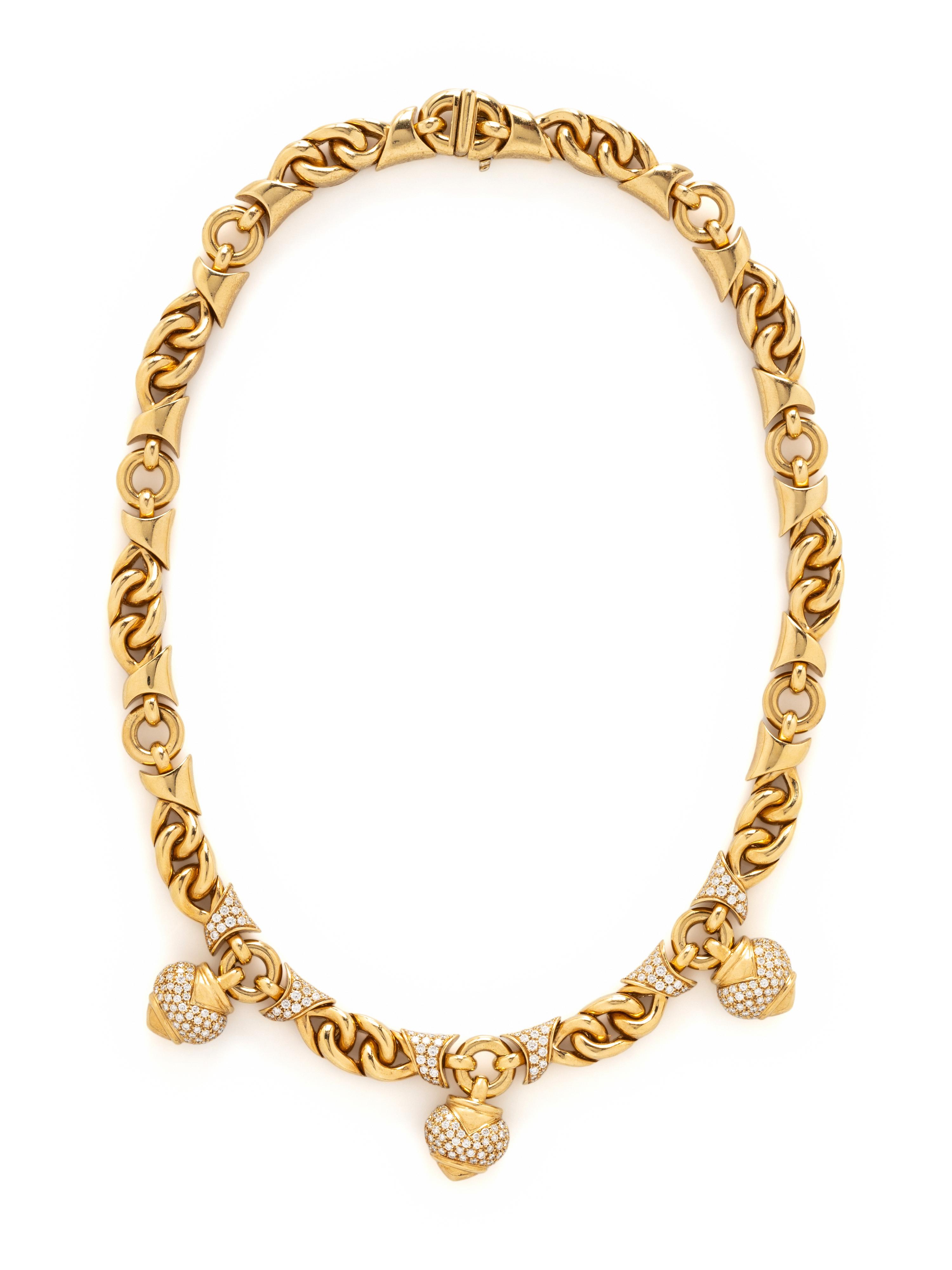 BULGARI, YELLOW GOLD AND DIAMOND 'DOPPIO CUORE' HEART NECKLACE