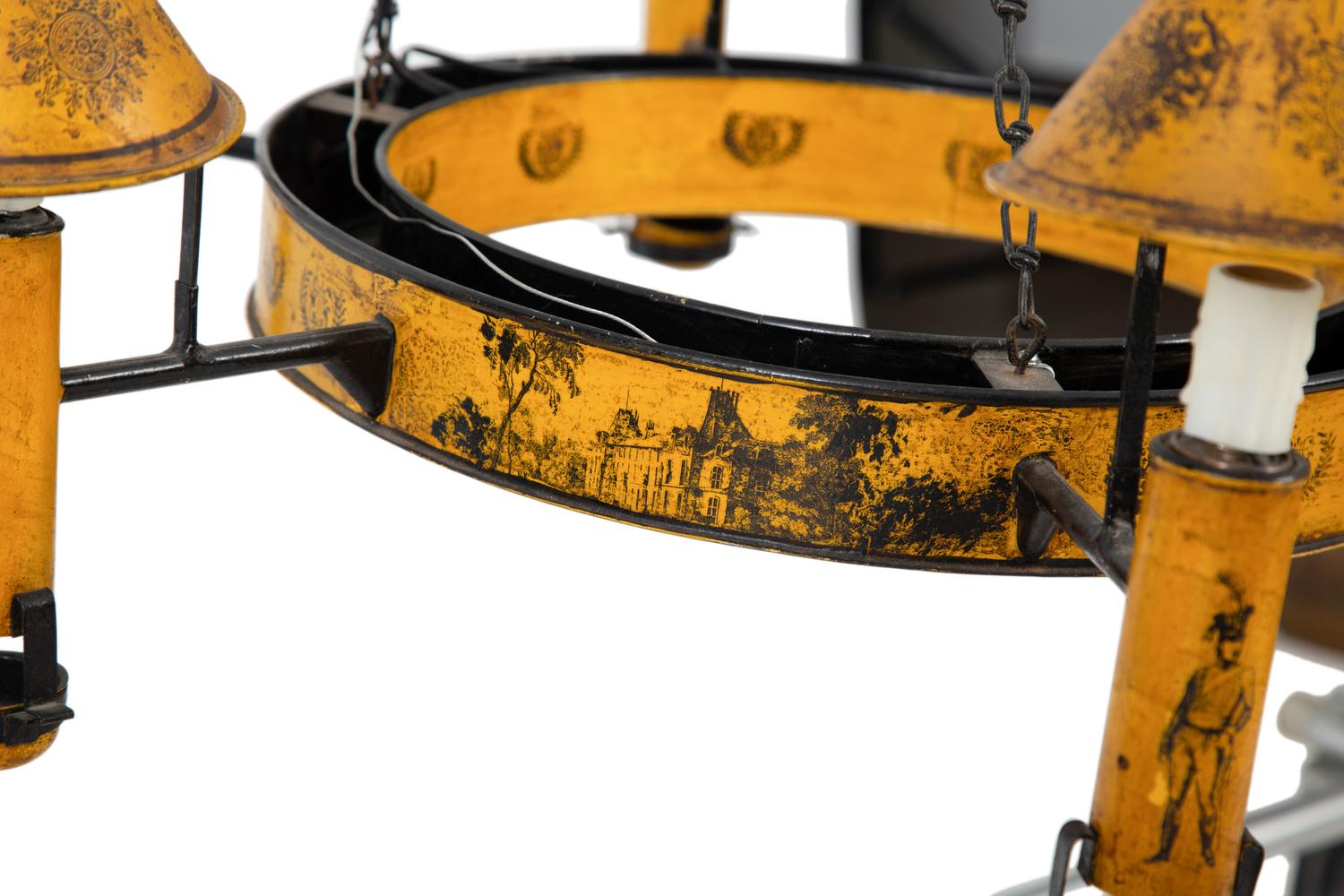 A Pair of French Tole Six-Light Chandeliers — EARLY 20TH CENTURY