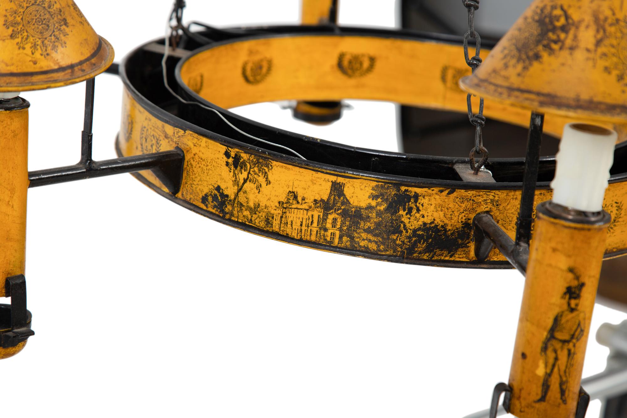 A Pair of French Tole Six-Light Chandeliers — EARLY 20TH CENTURY