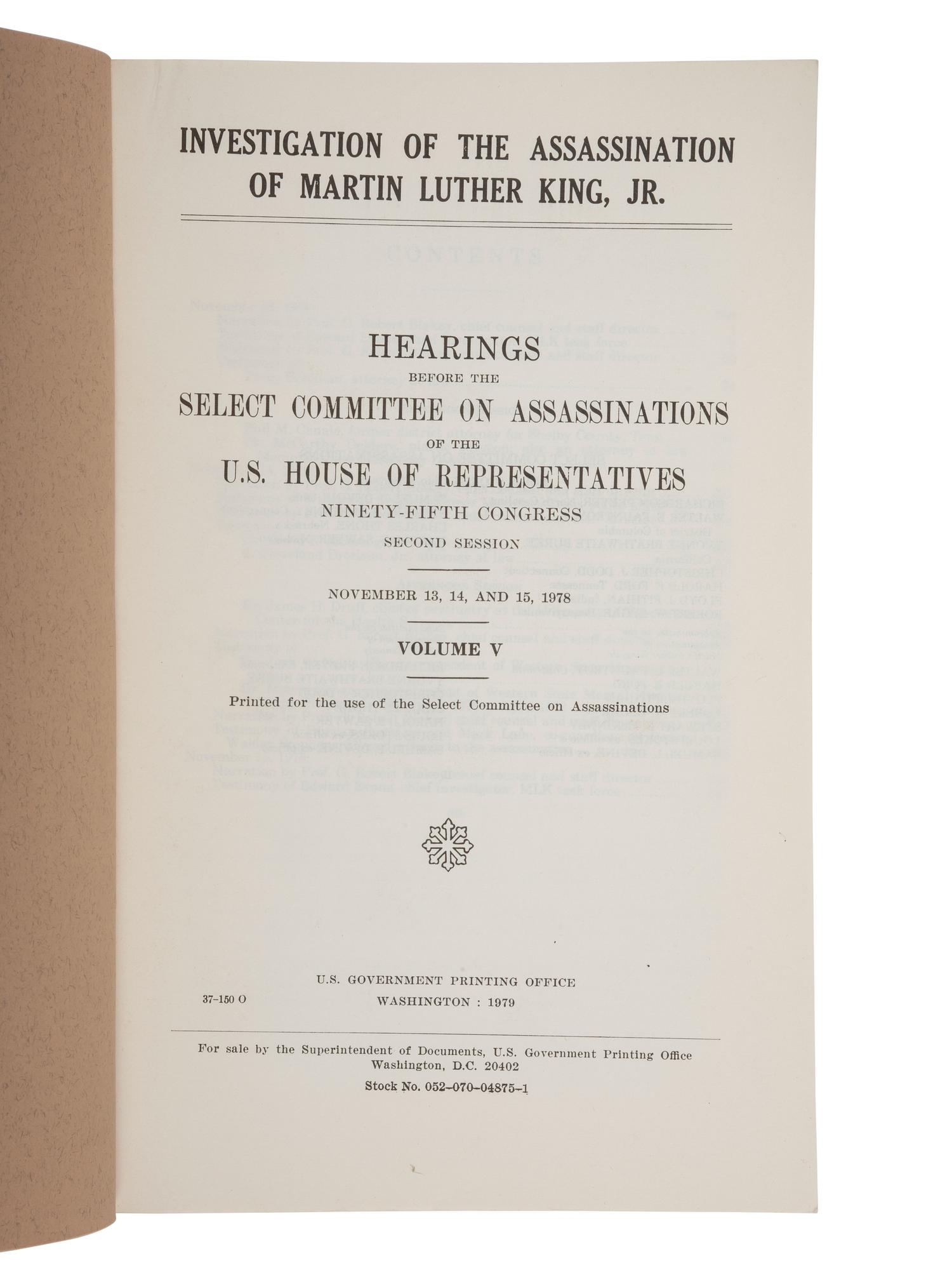 [KING, Martin Luther, Jr.] Investigation of the Assassination of Martin Luther King, Jr. 1978-1979.