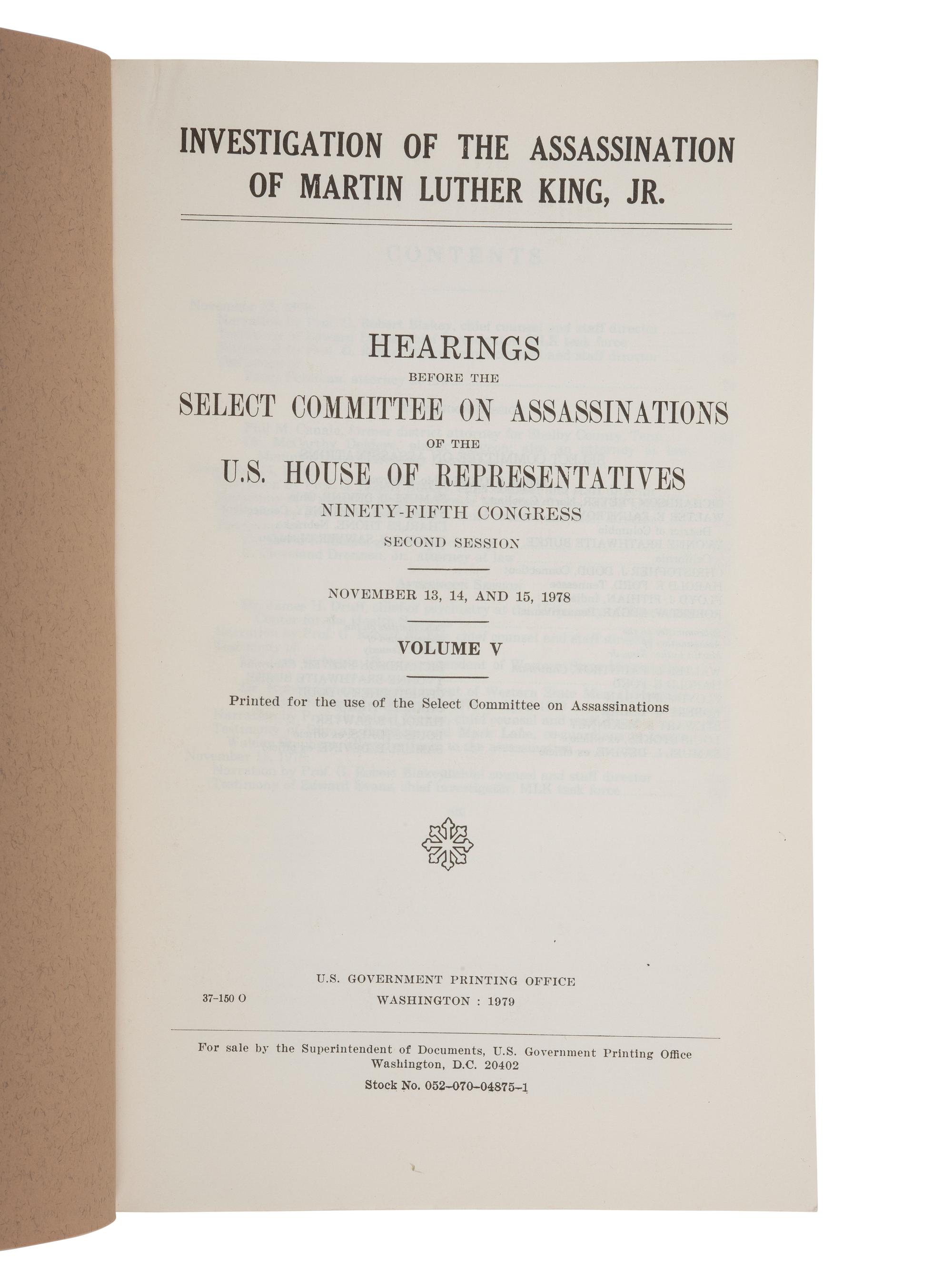[KING, Martin Luther, Jr.] Investigation of the Assassination of Martin Luther King, Jr. 1978-1979.