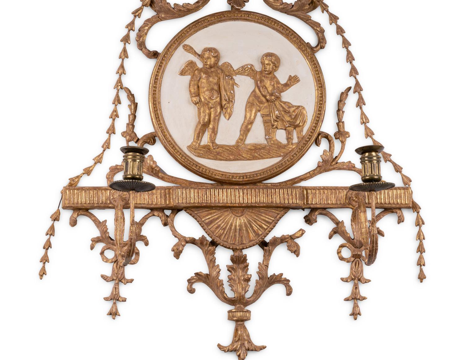 A George III Cream-Painted and Parcel-Gilt Two-Light Wall Appliqué