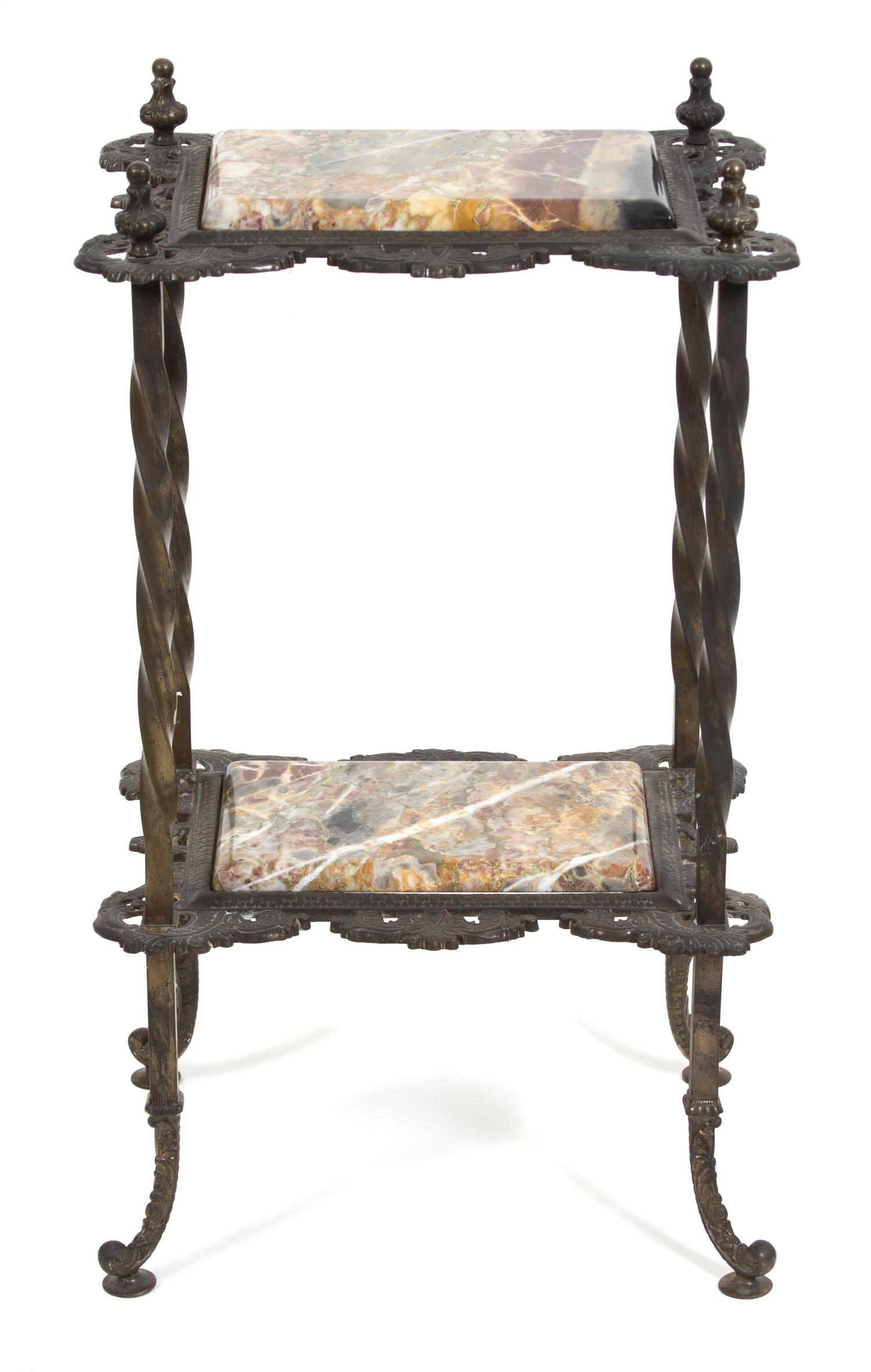 An Indian Wrought Iron and Marble Side Table Height 31 x width 18 x depth 14 inches.