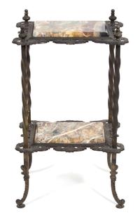 An Indian Wrought Iron and Marble Side Table Height 31 x width 18 x depth 14 inches.