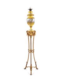 A Sèvres Style Gilt Bronze Mounted Painted and Parcel Gilt Porcelain Banquet Lamp