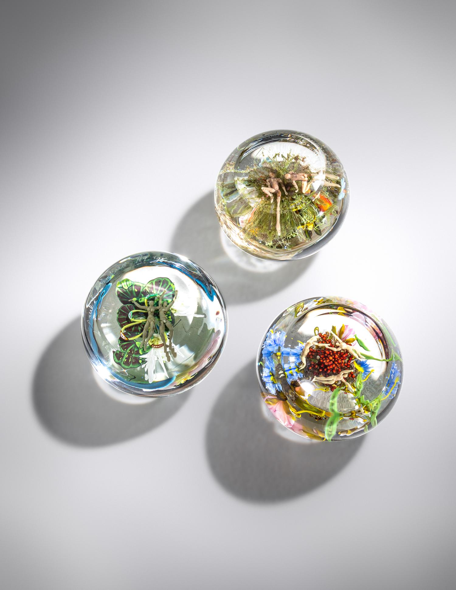 Collection of Three Root People Botanical Paperweight Works, 1994-97