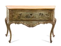 An Italian Painted Console Commode, Height 31 x width 48 x depth 18 1/2 inches.