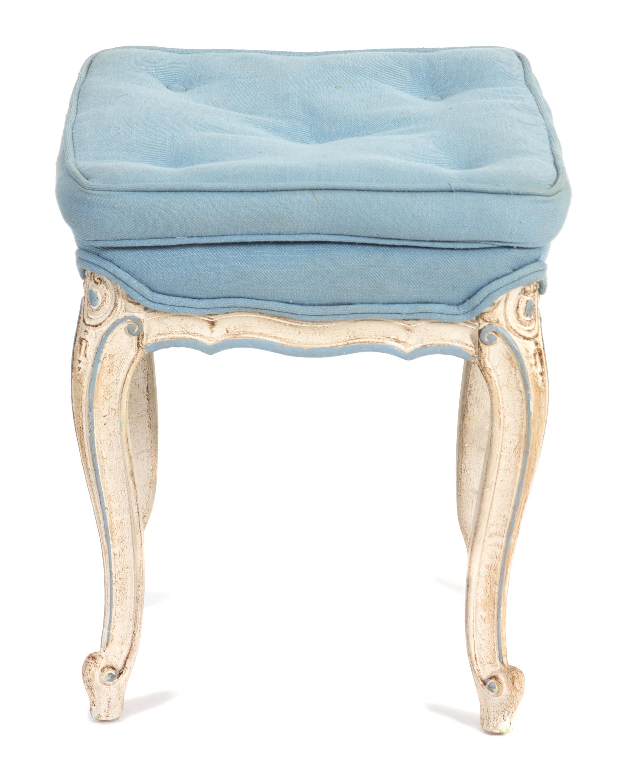 A Louis XV Style Painted Tabouret Height 18 x 15 1/2 inches square. — 20TH CENTURY