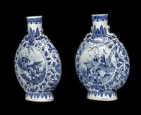 A Pair of Chinese Blue and White Porcelain Moon Flasks