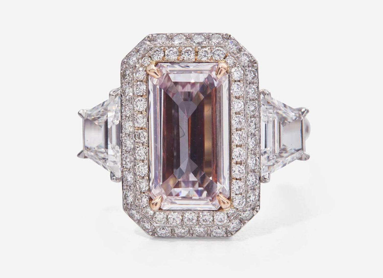A Platinum, Rose Gold, Pink Diamond, and Diamond Ring