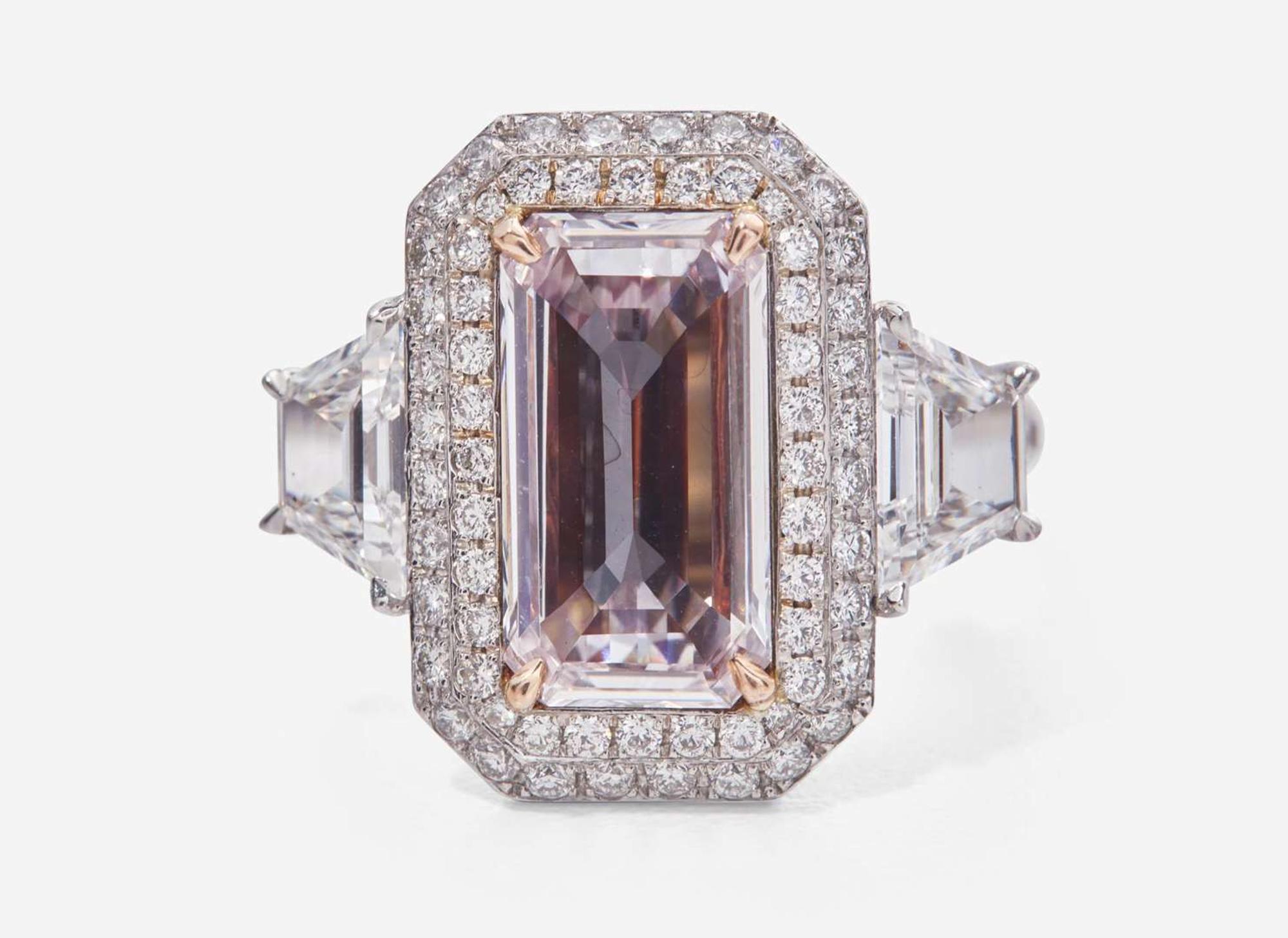 A Platinum, Rose Gold, Pink Diamond, and Diamond Ring