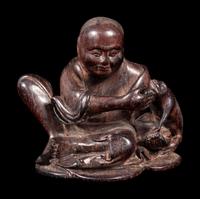 A Carved Zitan Wood Figural Group of Liu Hai and Three-Legged Toad