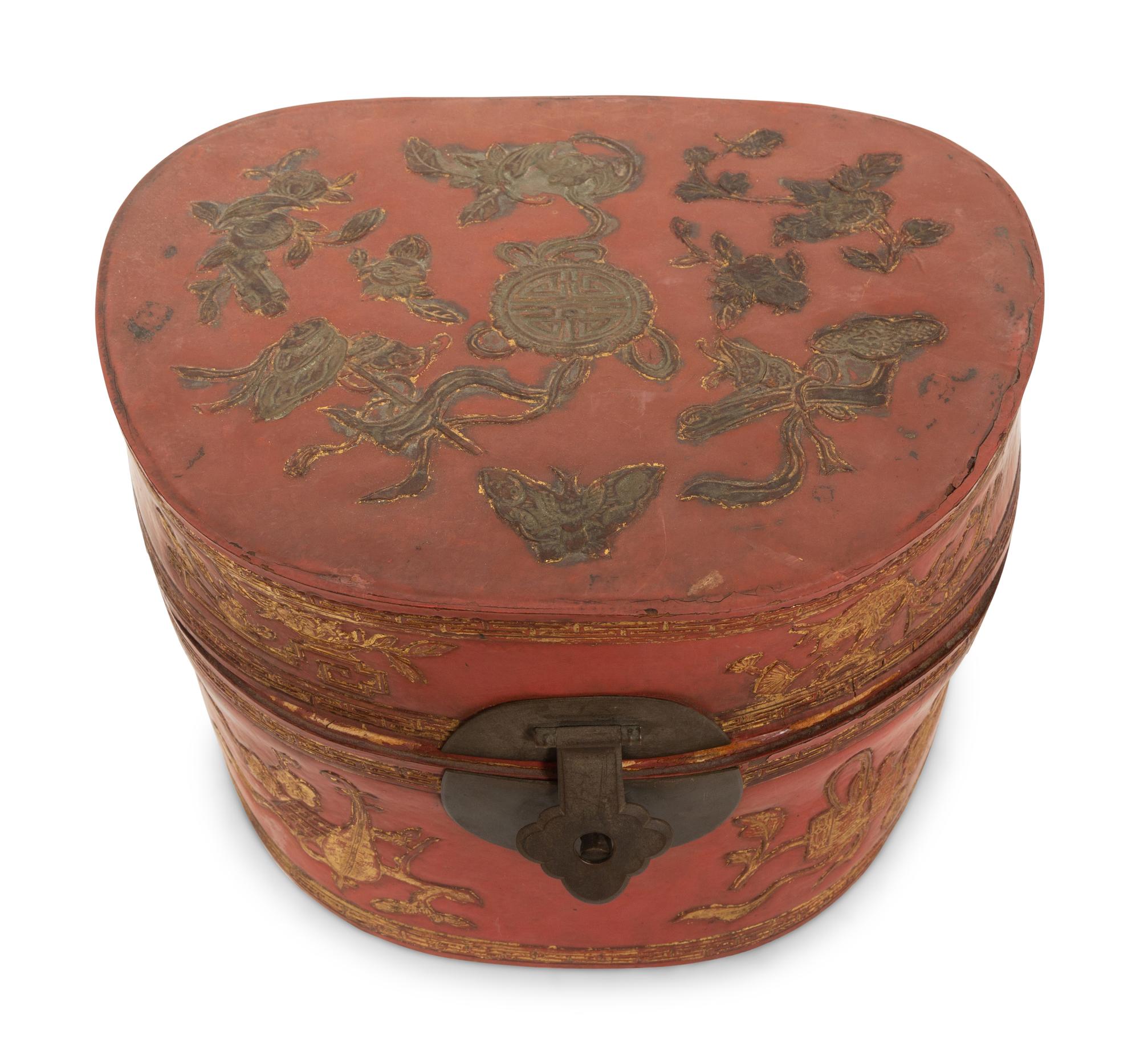 A Chinese Red and Gilt Lacquer Hat Box