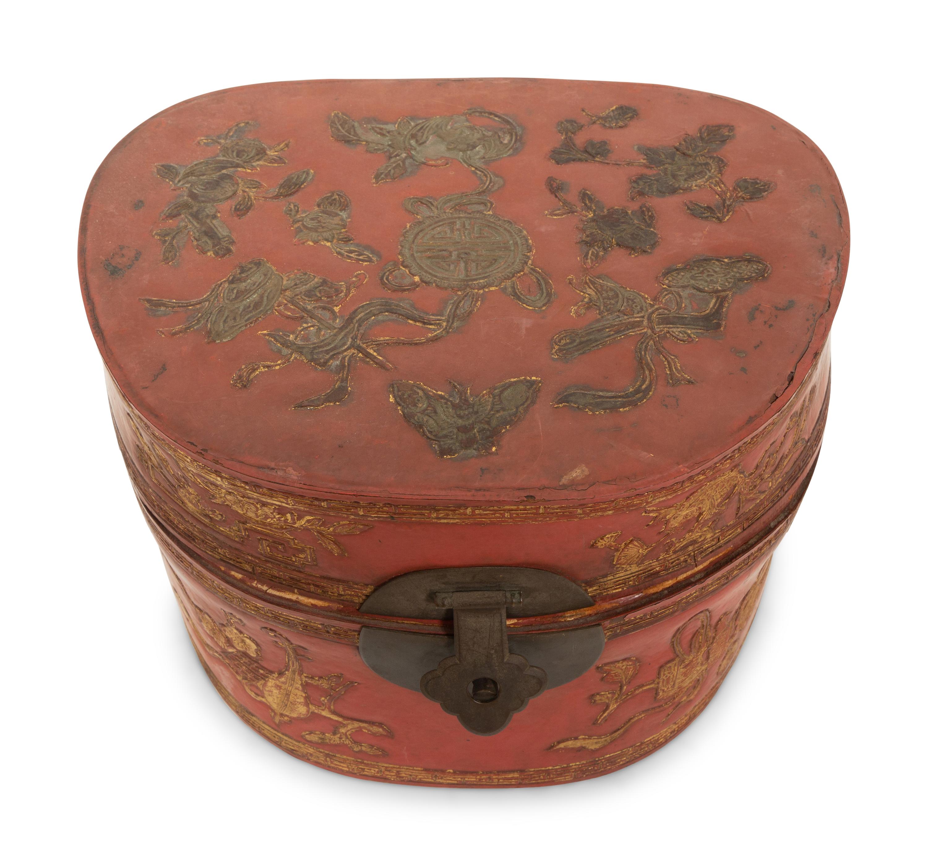 A Chinese Red and Gilt Lacquer Hat Box