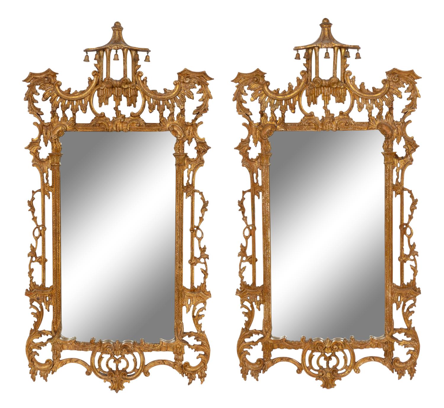 A Pair of Chinese Chippendale Style Giltwood Mirrors