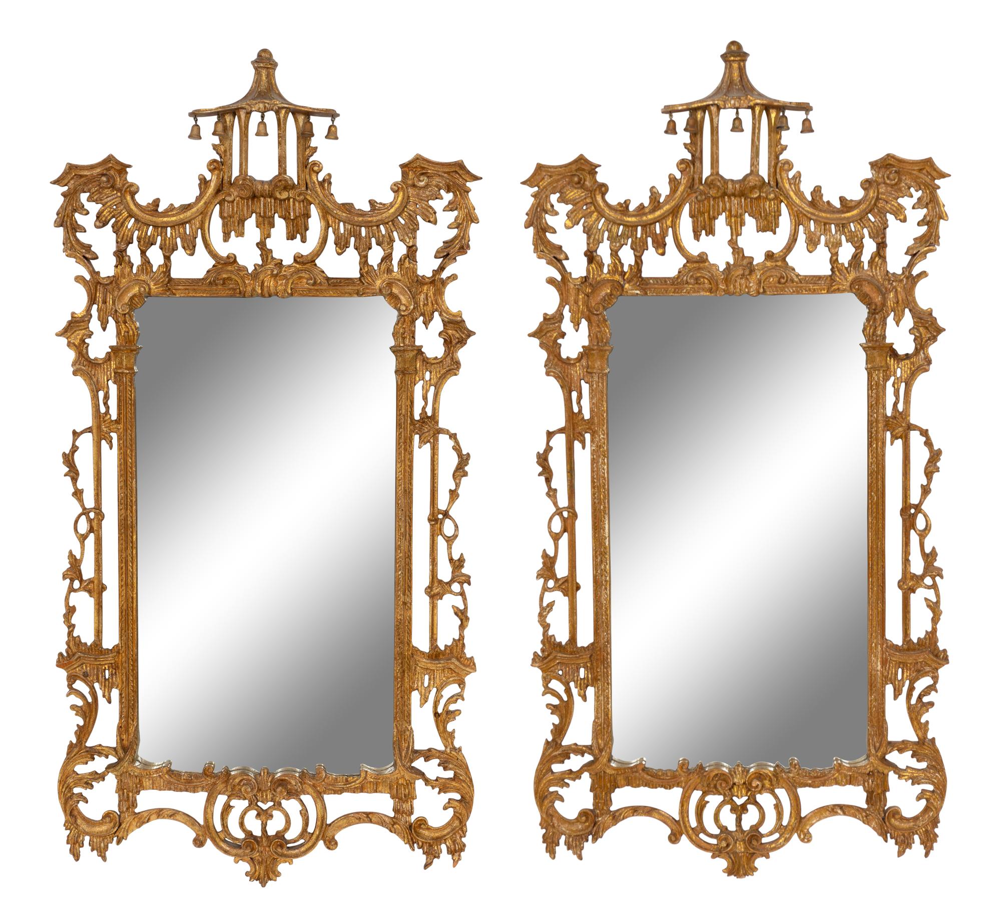 A Pair of Chinese Chippendale Style Giltwood Mirrors