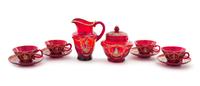 A Group of Moser Enameled Glass Articles Diameter of saucers 4 1/2 inches.