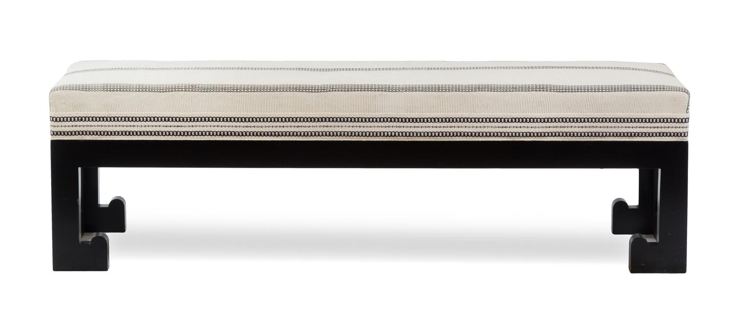 A Custom-Designed Black Painted Bench Height 20 x width 67 x depth 16 inches. — 20TH CENTURY