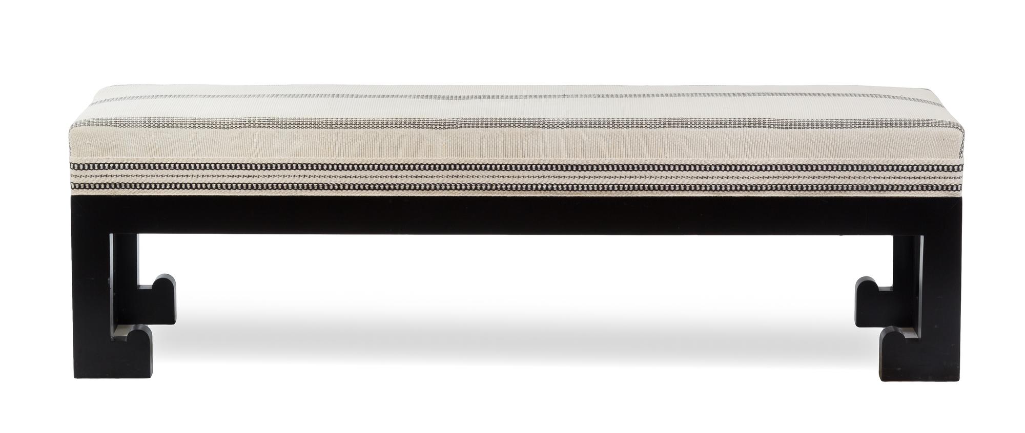 A Custom-Designed Black Painted Bench Height 20 x width 67 x depth 16 inches. — 20TH CENTURY