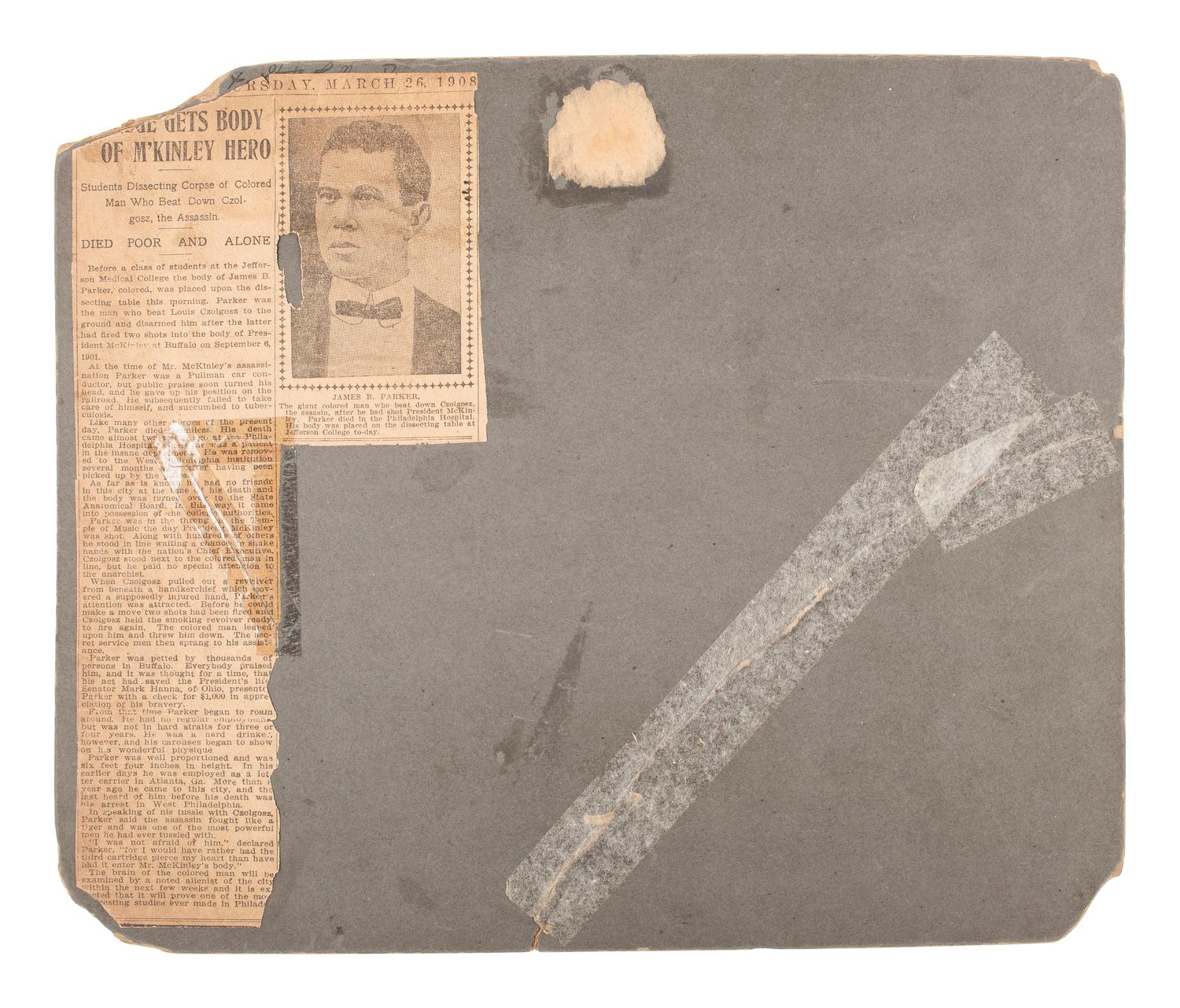 [MCKINLEY, William]. 2 photos of the dissection of the body of Czolgosz's apprehender. Ca 1908.