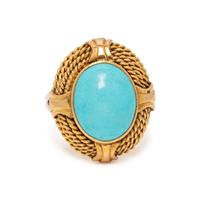 YELLOW GOLD AND TREATED TURQUOISE RING