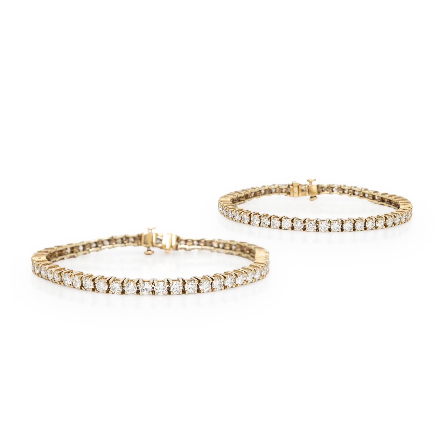Pair of Yellow Gold and Diamond Line Bracelets