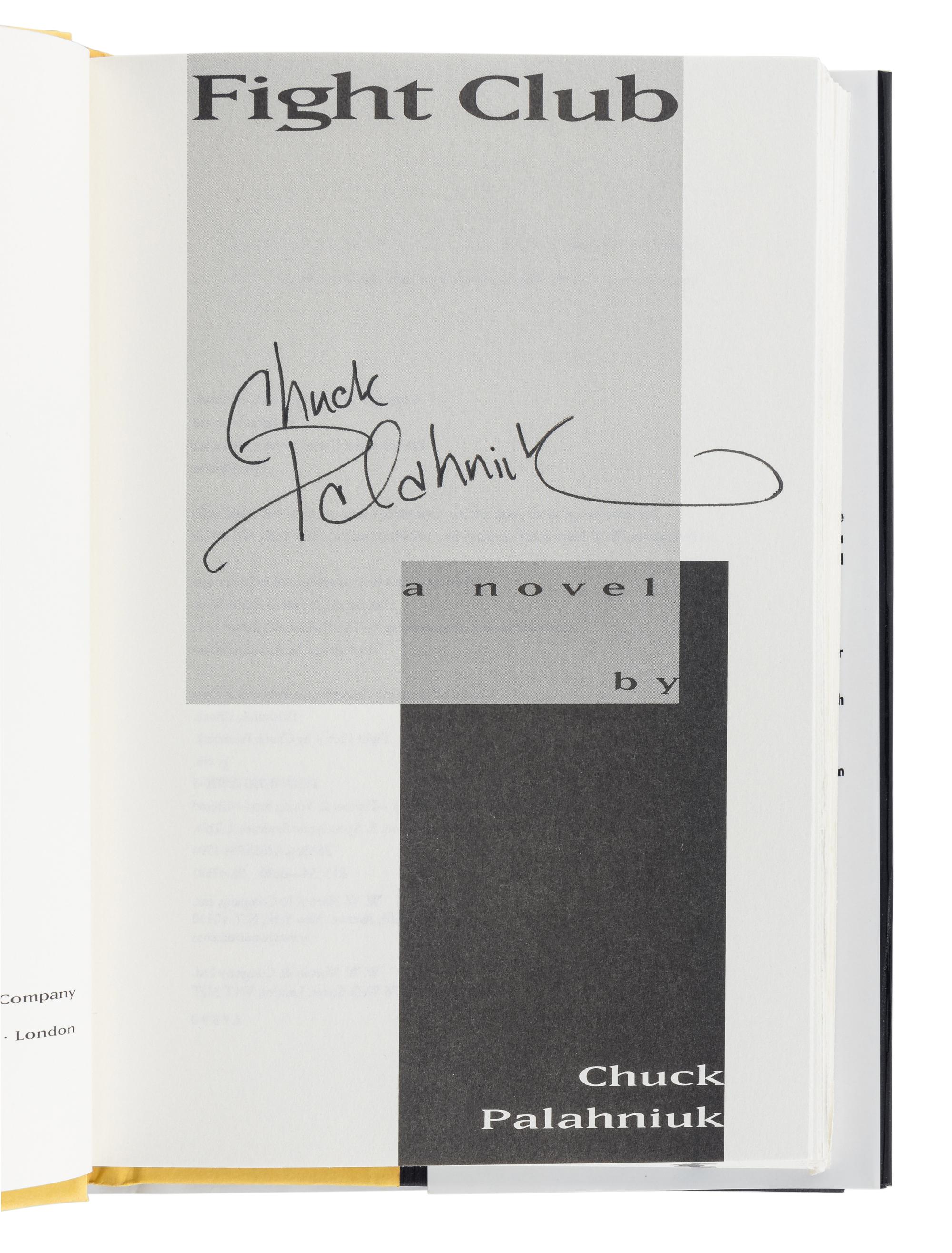 PALAHNIUK, Chuck (b. 1962). Fight Club. New York: W.W. Norton & Company, 1996.