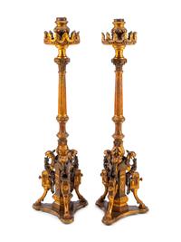 A Pair of Renaissance Revival Giltwood Torchères