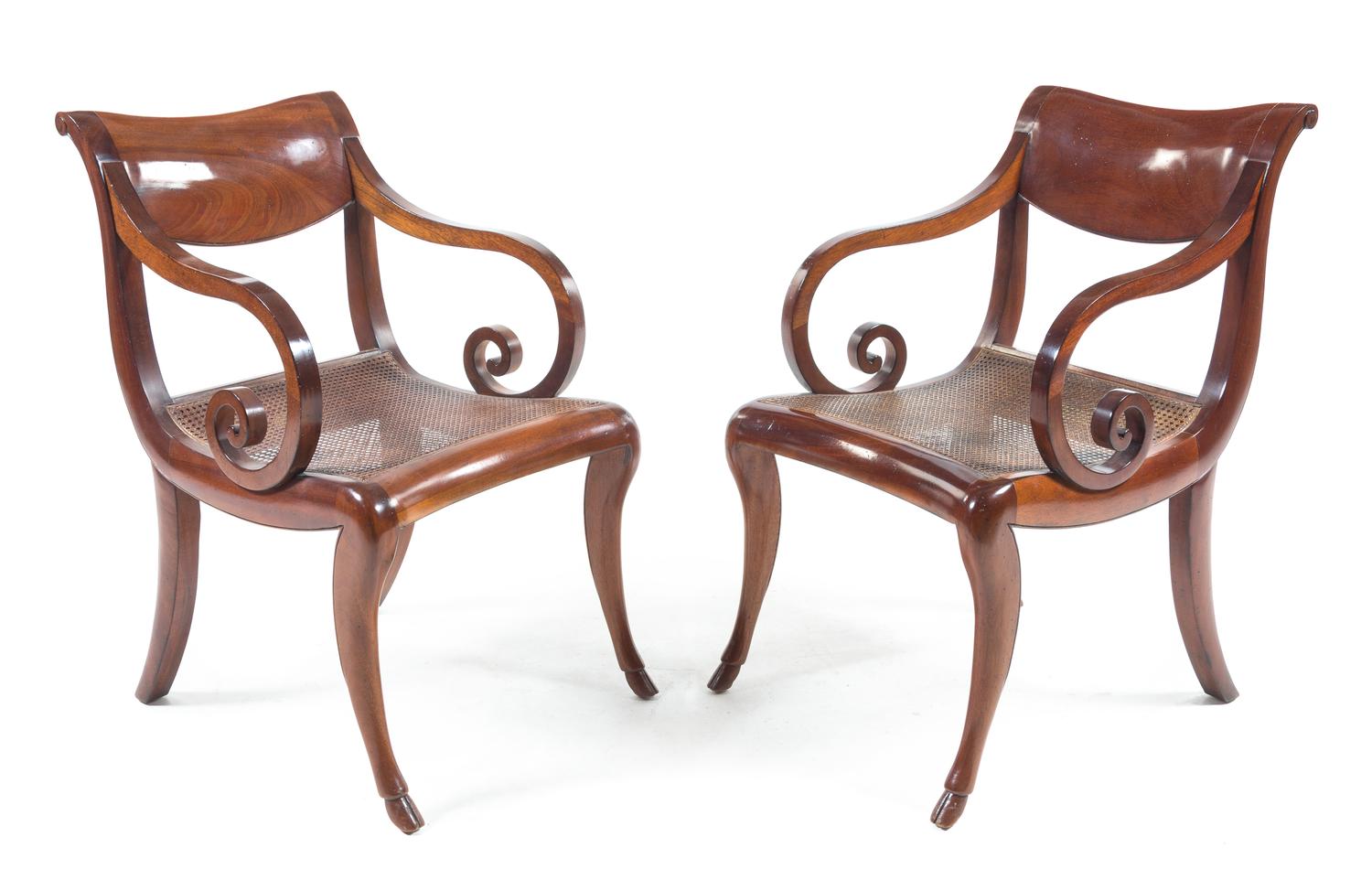 A Pair of Louis Philippe Style Fruitwood Armchairs Height 34 1/2 inches. — 20TH CENTURY