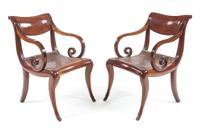 A Pair of Louis Philippe Style Fruitwood Armchairs Height 34 1/2 inches. — 20TH CENTURY