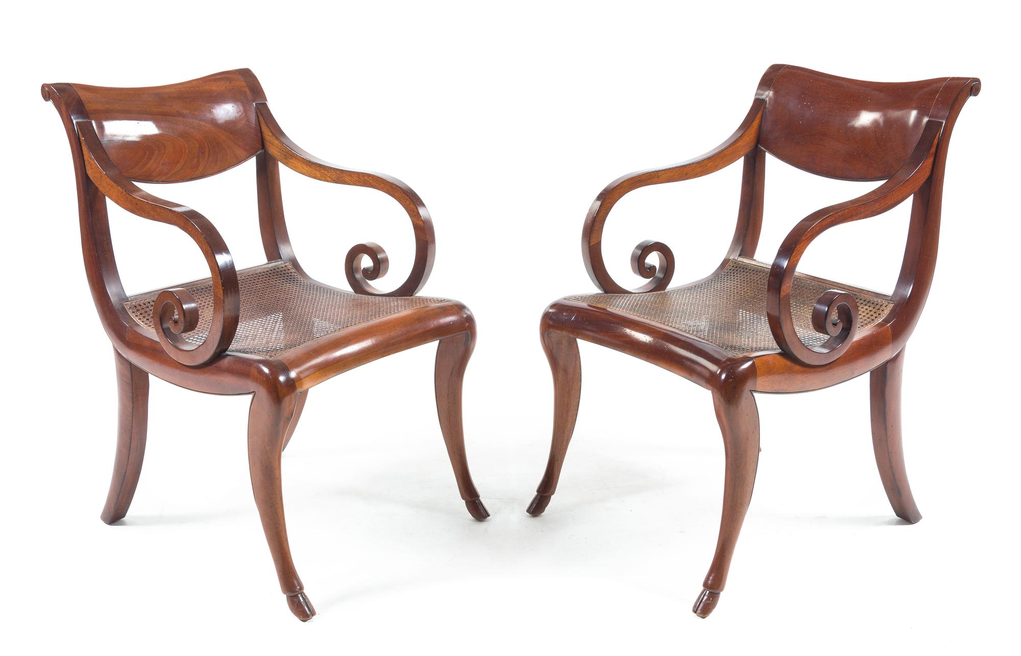 A Pair of Louis Philippe Style Fruitwood Armchairs Height 34 1/2 inches. — 20TH CENTURY