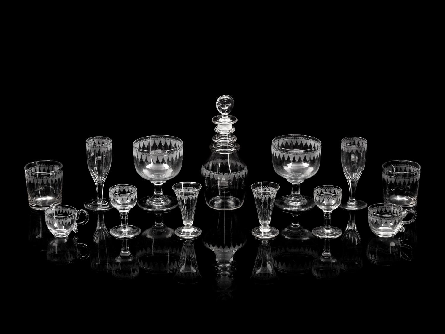 An English Cut Glass Stemware Service
