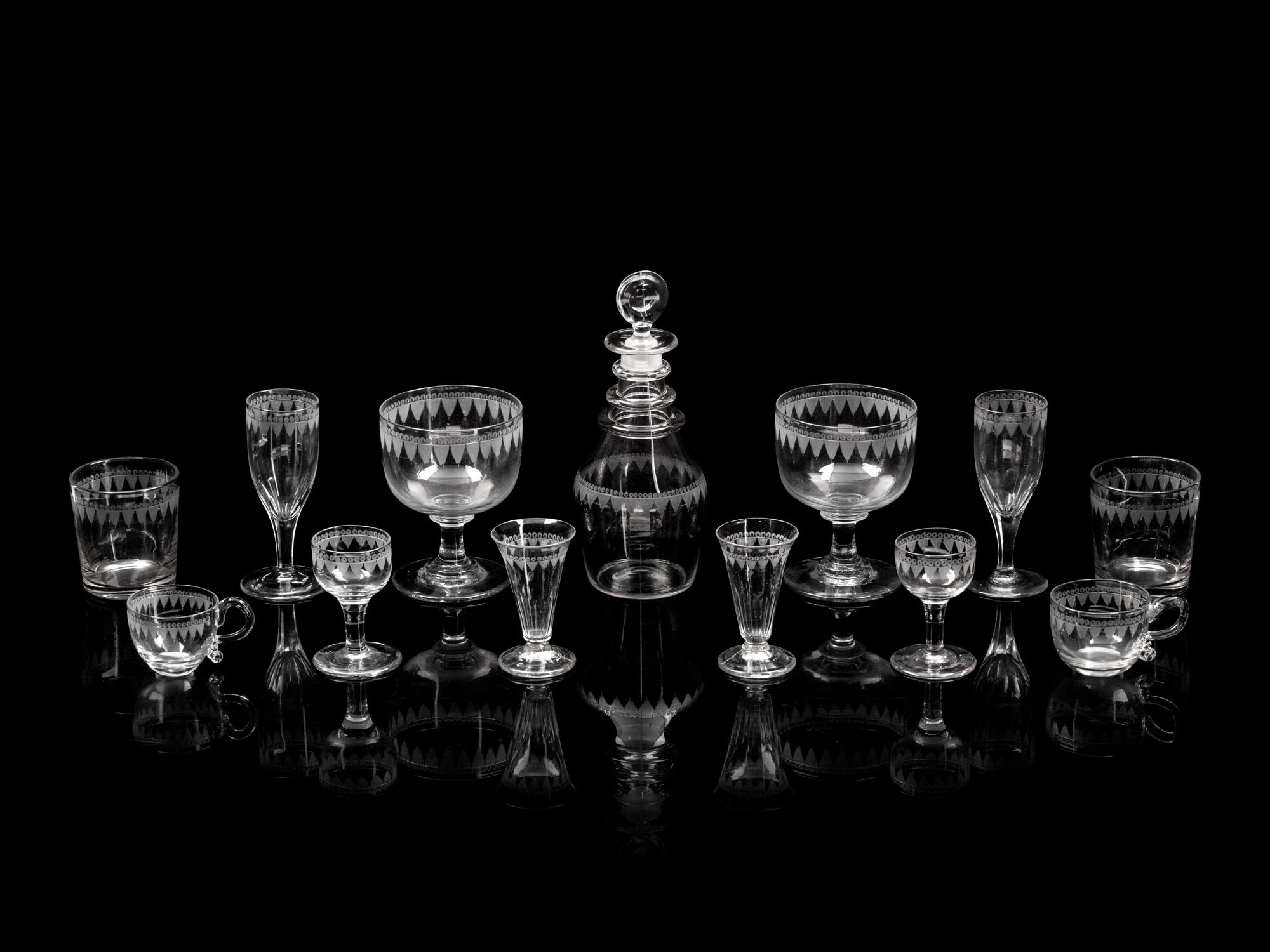 An English Cut Glass Stemware Service