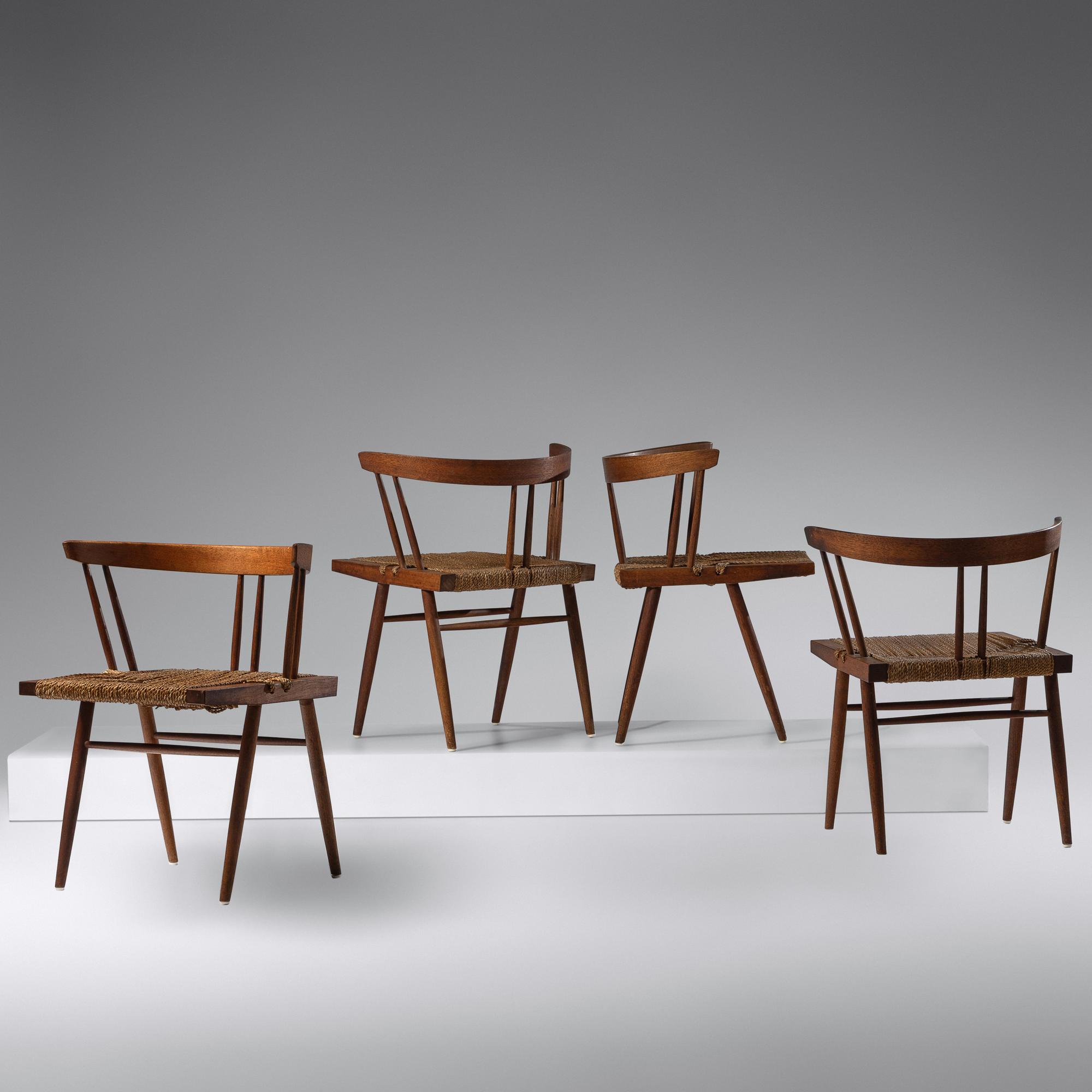 Set of Four Grass-Seat Chairs, c. 1950 Nakashima Studio, USA