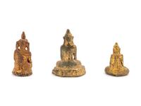 Three Thai Parcel-Gilt Bronze Figures of Buddha