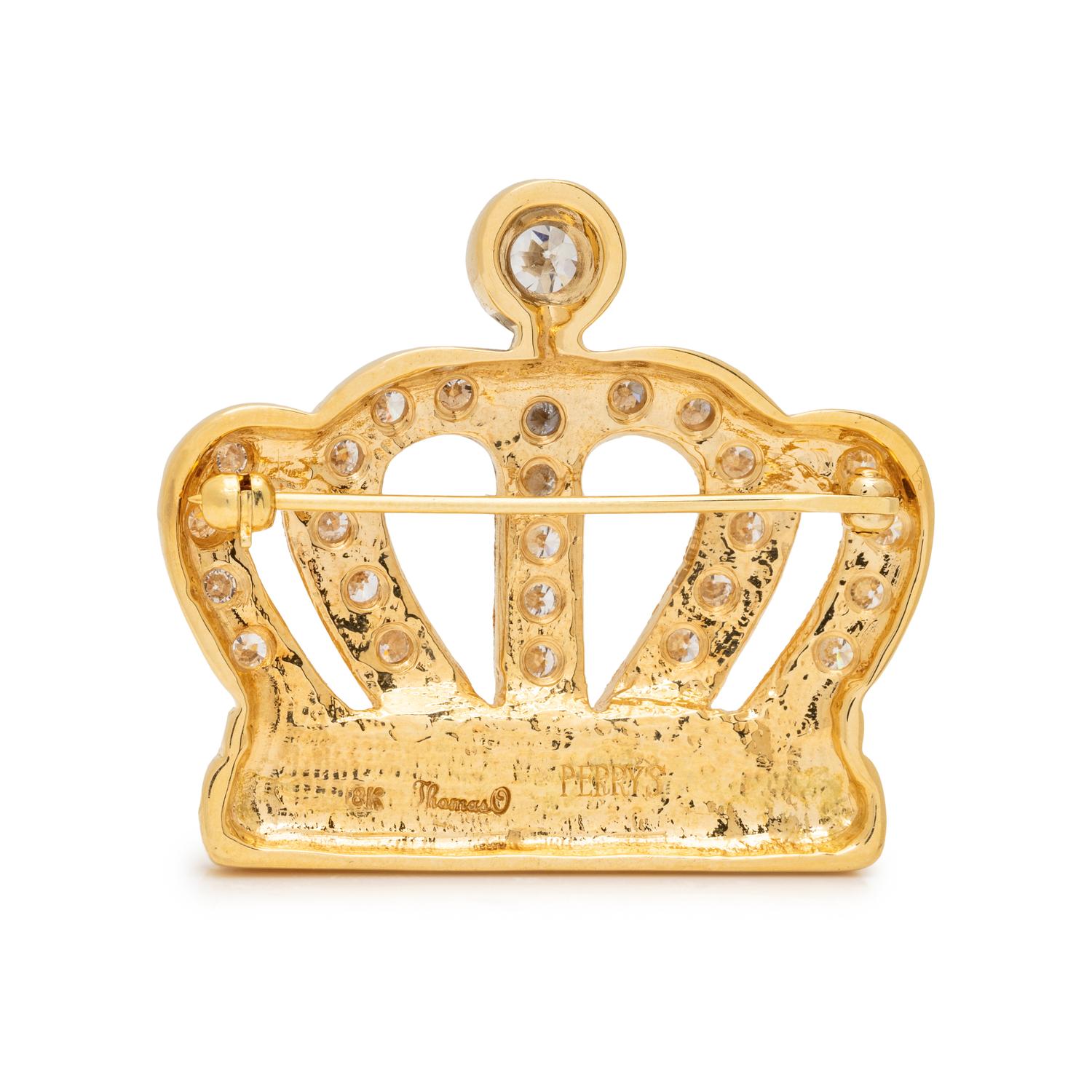 YELLOW GOLD AND DIAMOND CROWN PIN