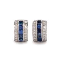 WHITE GOLD, DIAMOND, AND SAPPHIRE HUGGIE HOOP EARRINGS