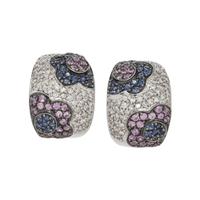 MULTICOLOR SAPPHIRE AND DIAMOND FLOWER EARCLIPS